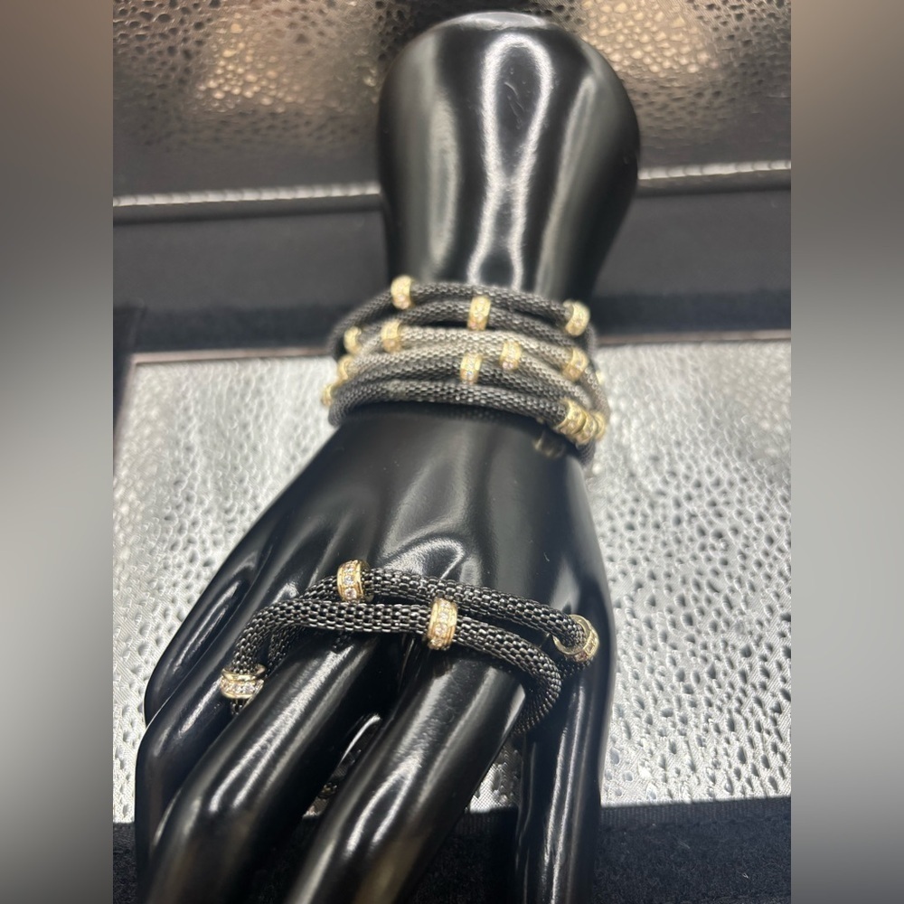 Elegant Black and Gold Mesh Bracelet With CZ Magnetic Clasp